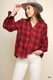 Plaid Mandarin Collar Button Up Top from The OOTD Boutique