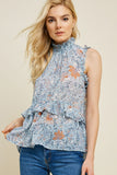 Floral Smock Neck Ruffle Top