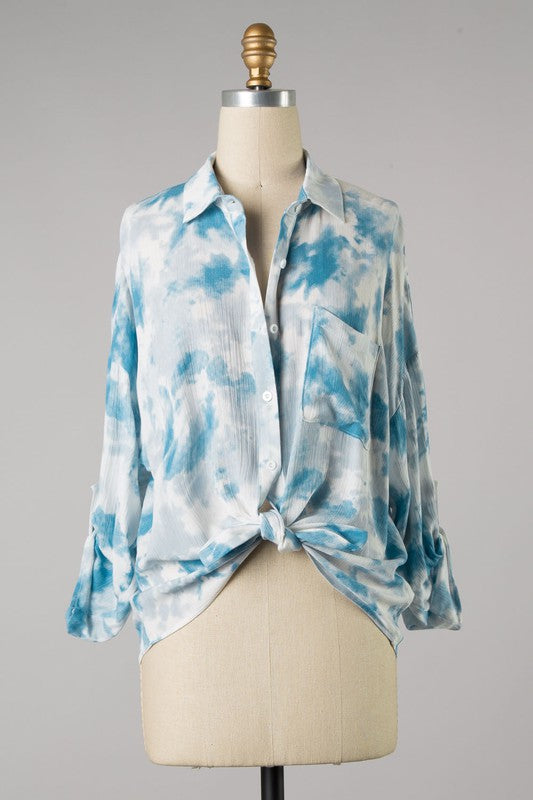 Tie Dye Button Down Gauze Knit Top