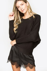 Black Dolman Sleeve Ribbed Sweater