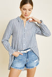Striped Button-Down High-Low Top