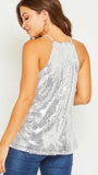 High Neck Sleeveless Shimmering Sequins Top